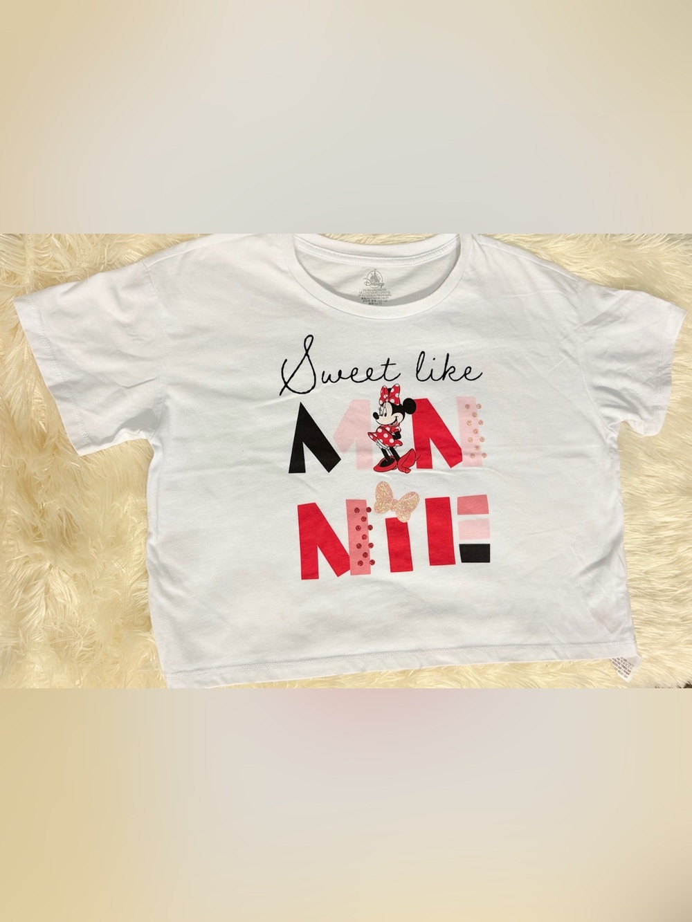 Sweet like Minnie Disney sparkle crop top tee shirt girls L